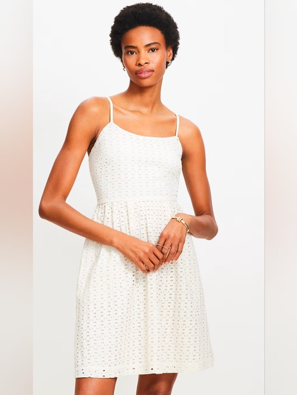 LOFT White Eyelet Spaghetti-Strap Mini Dress
